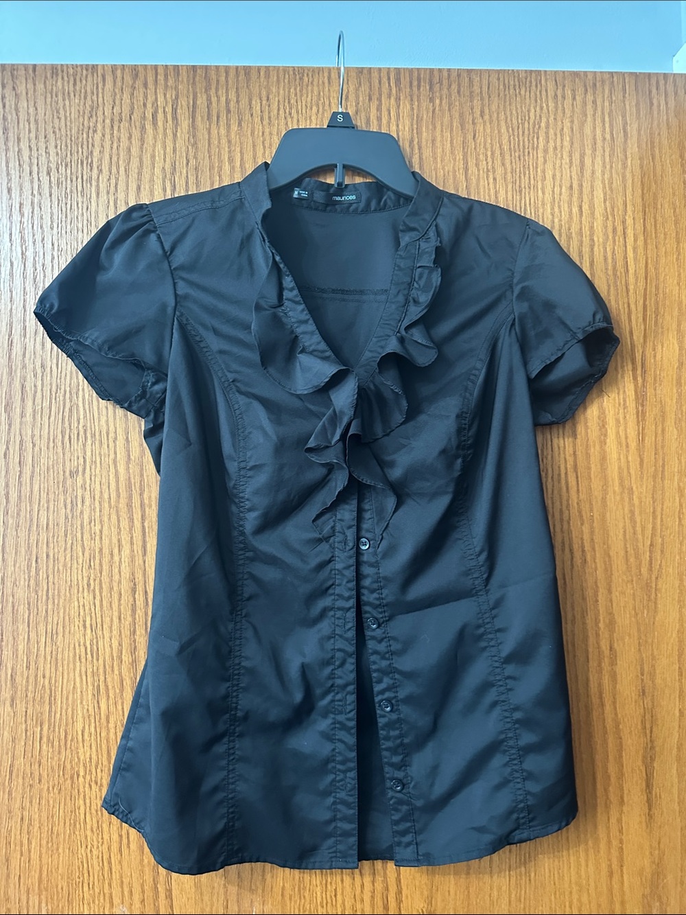 Maurices Black Ruffle-Front Short Sleeve Blouse